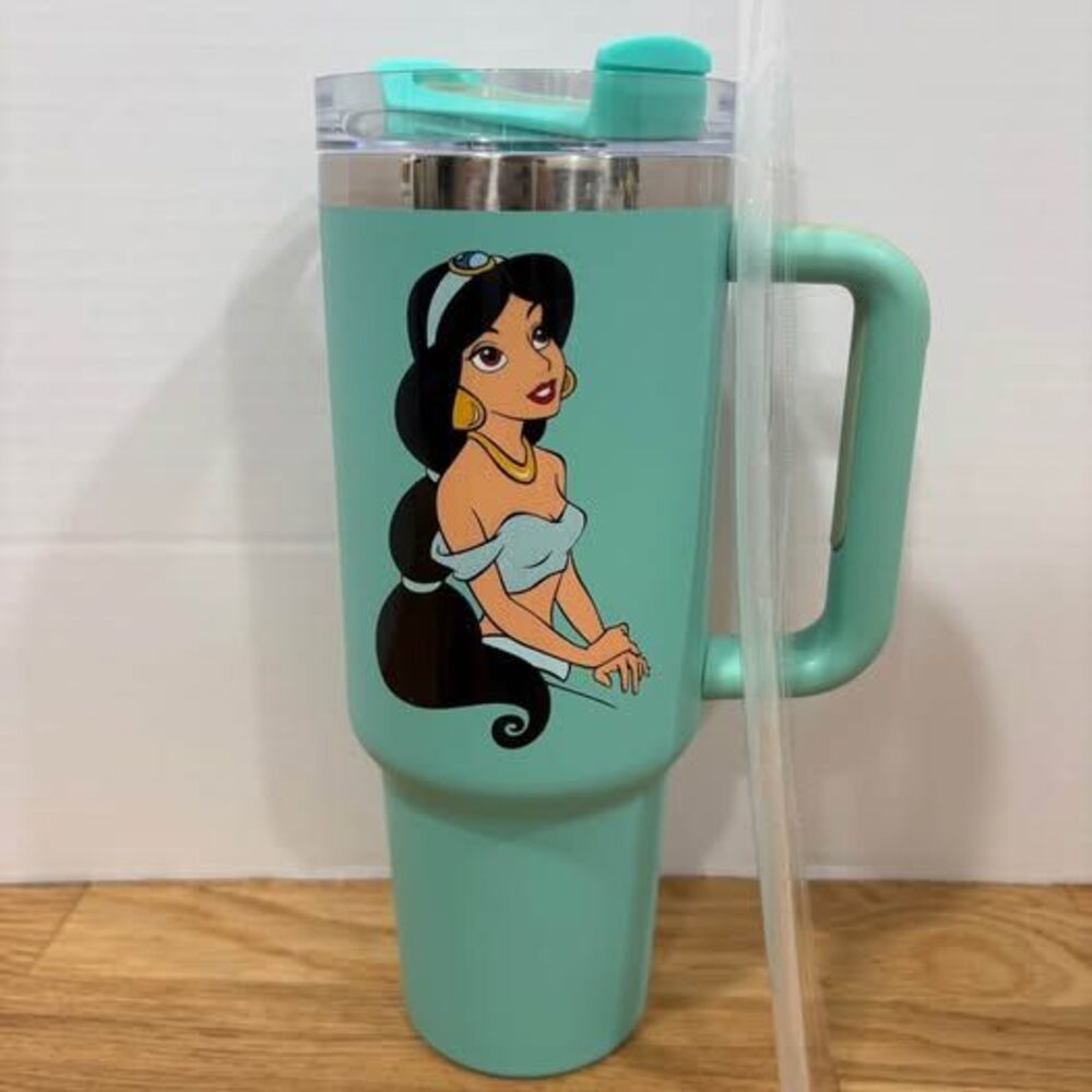 Princess Jasmine 40 oz Teal Tumbler with Handle Lid and Straw New